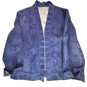 NWT Chicos Brocade Blazer Jacket Blue Sz X=Large Open Front Embroidered Ruffles